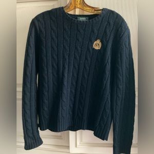 Lauren by Ralph Lauren navy logo cable knit sweater size L